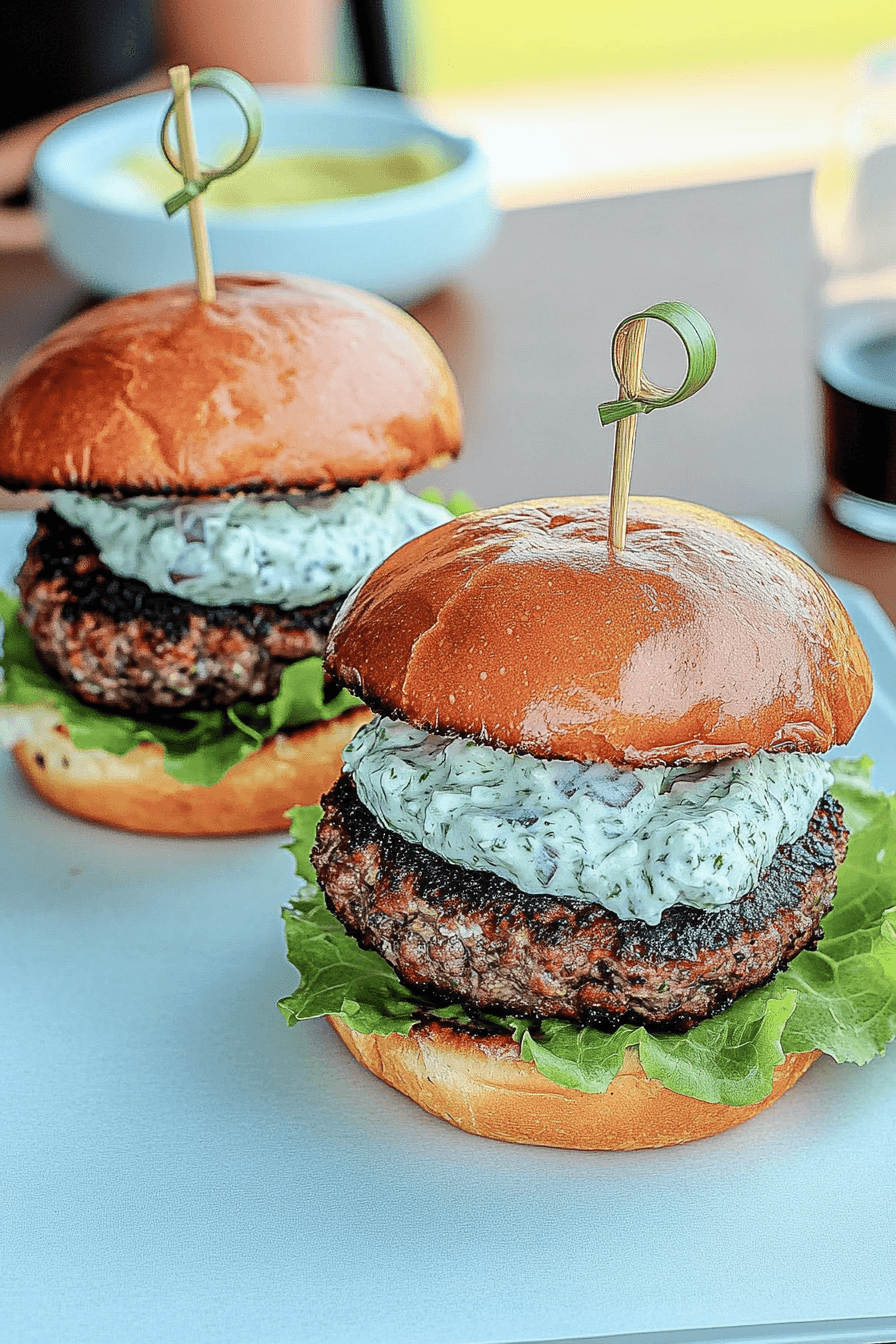 Greek Stuffed Feta Burgers With Tzatziki