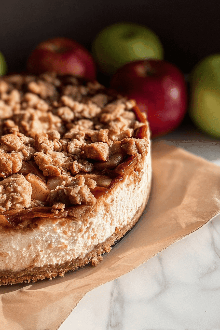 Apple Crumble Cheesecake With Caramel Drizzle – A Creamy Dessert With A Buttery Crunch 7 Apple Crumble Cheesecake