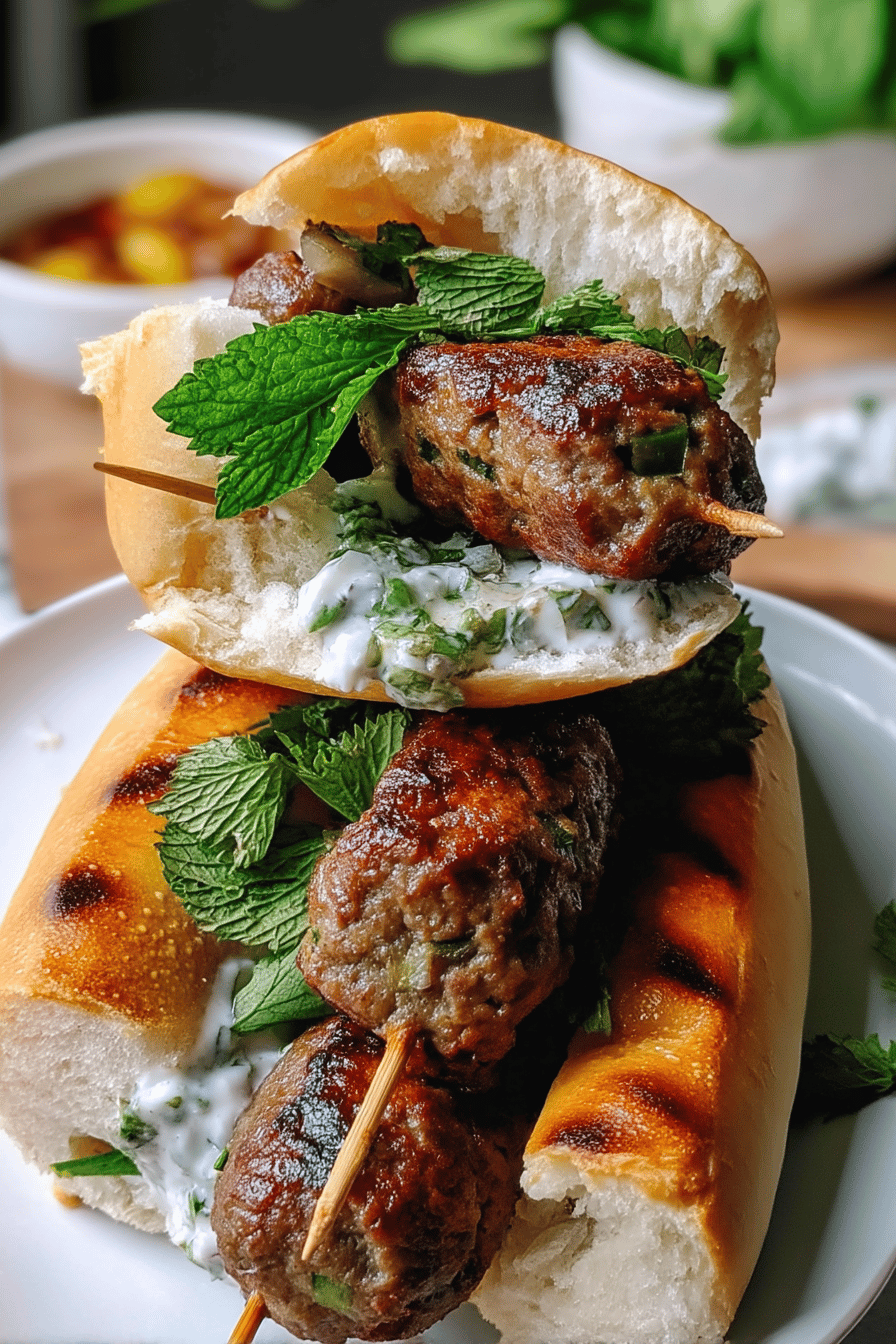 Beef Kofta Sandwich With Garlic Sauce And Stir Fry Style Shrimp Starter 6 Beef Kofta Sandwich