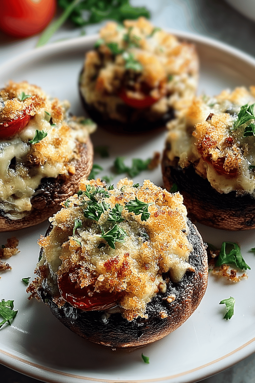 Crispy Tomato Stuffed Mushrooms