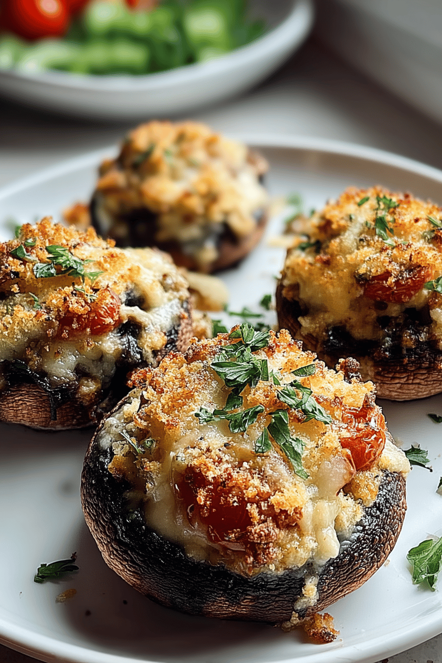 Crispy Tomato Stuffed Mushrooms