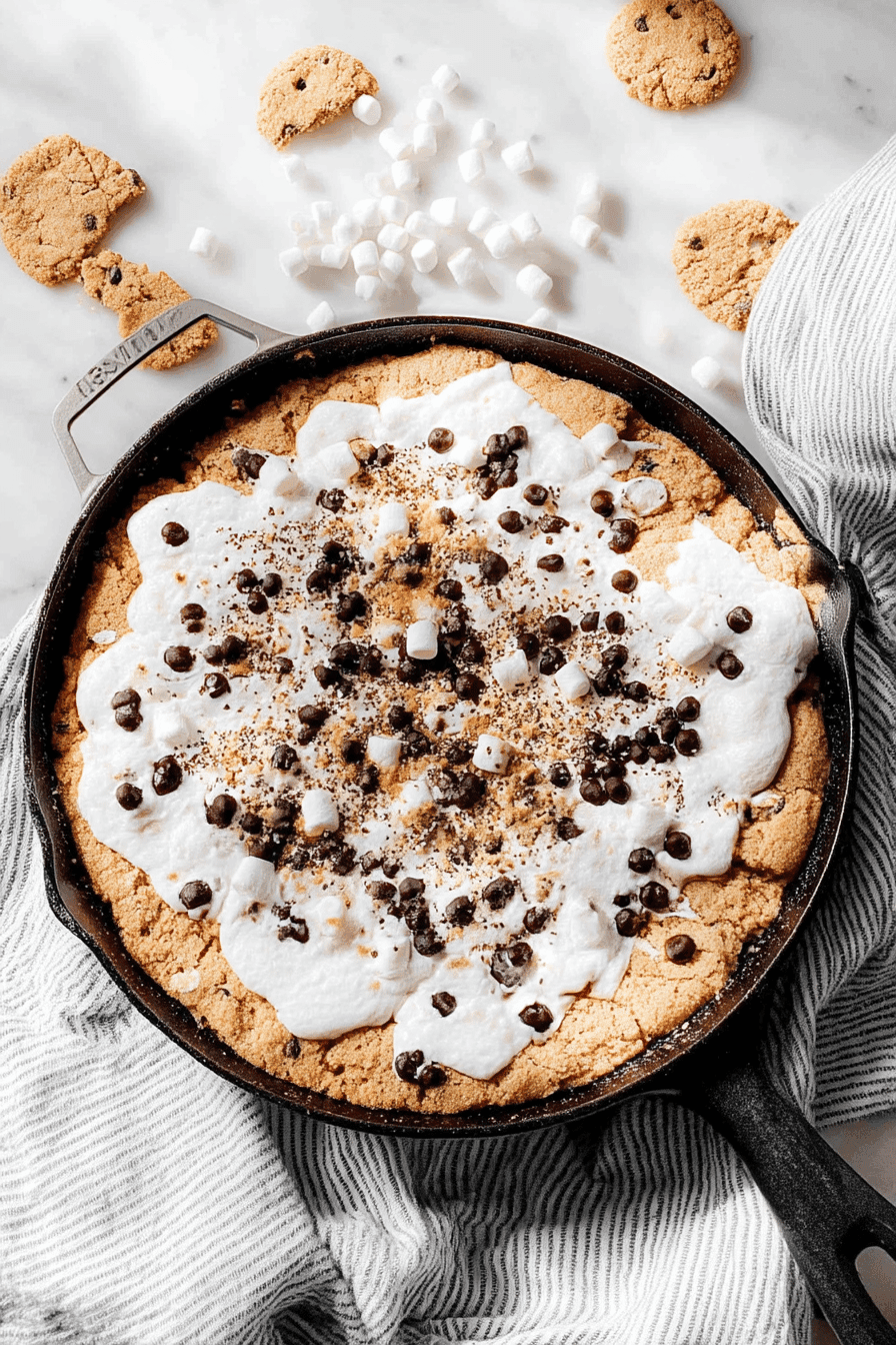 Smores Cookie Skillet Recipe With Gooey Chocolate And Melted Marshmallow Center 7 Smores Cookie Skillet