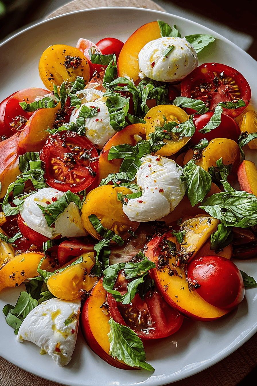 Tomato Peach Burrata Salad