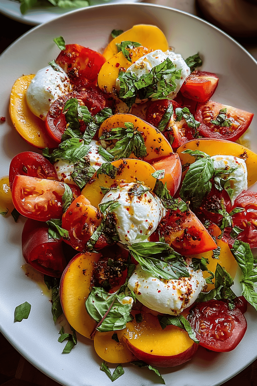 Tomato Peach Burrata Salad