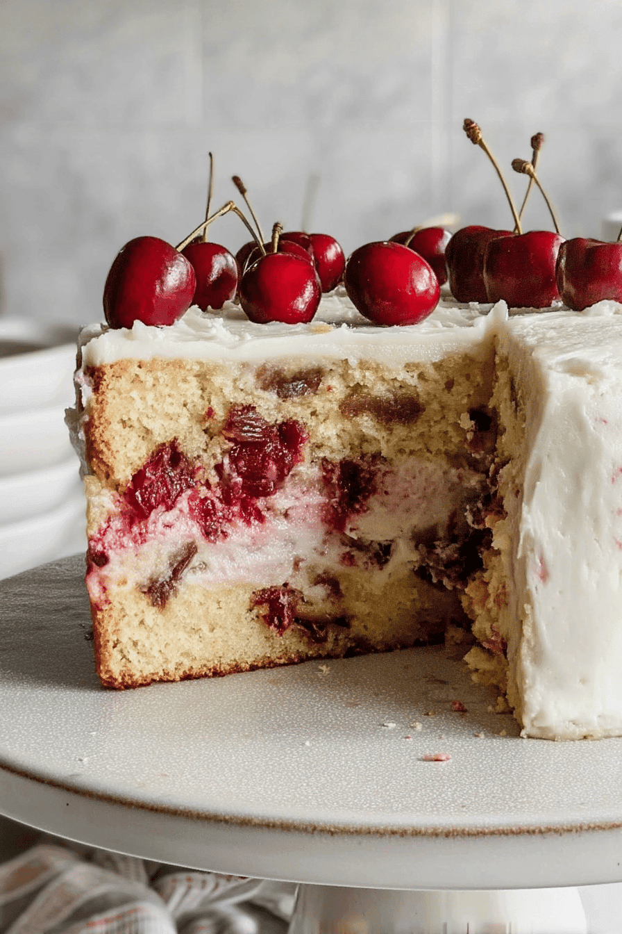Vanilla Cherry Cake Recipe From Scratch With Fresh Cherries In A 13X9 Pan 6 Vanilla Cherry Cake