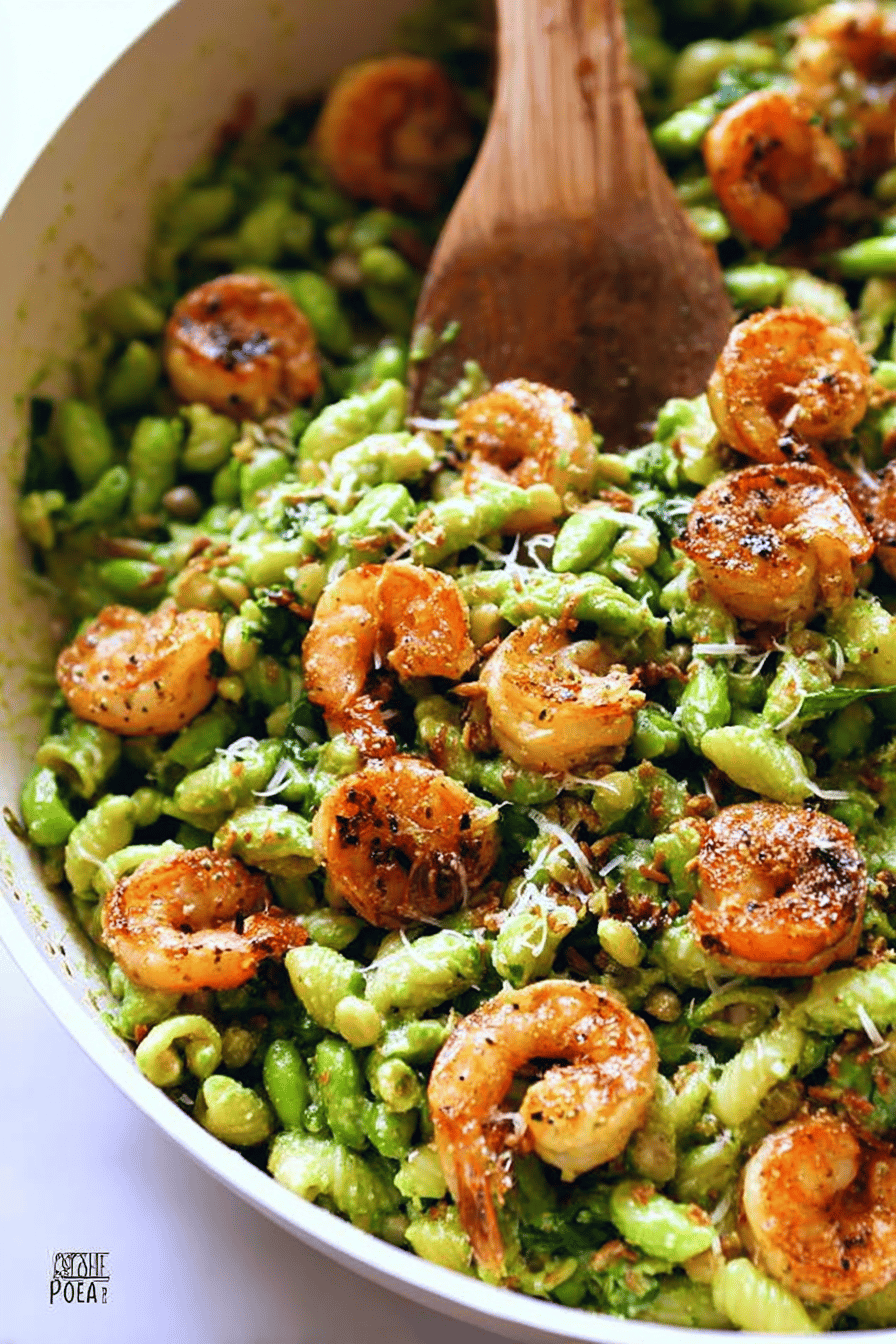 Asparagus Spinach Pesto Pasta With Blackened Shrimp