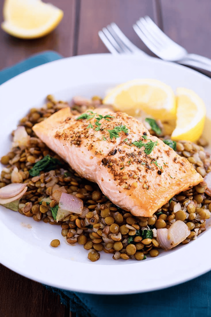 Baked Salmon And Lentils