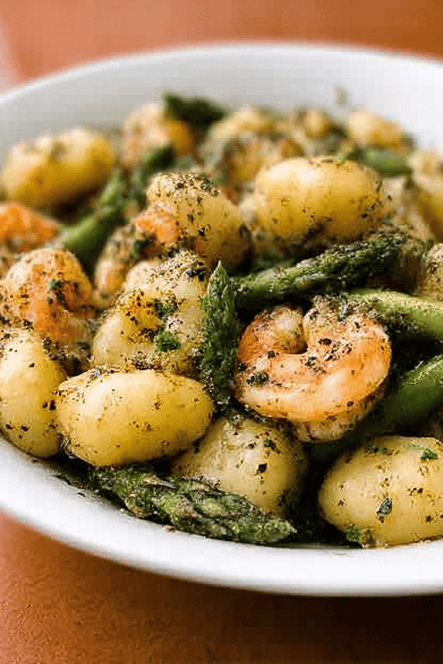 Gnocchi With Shrimp Asparagus And Pesto