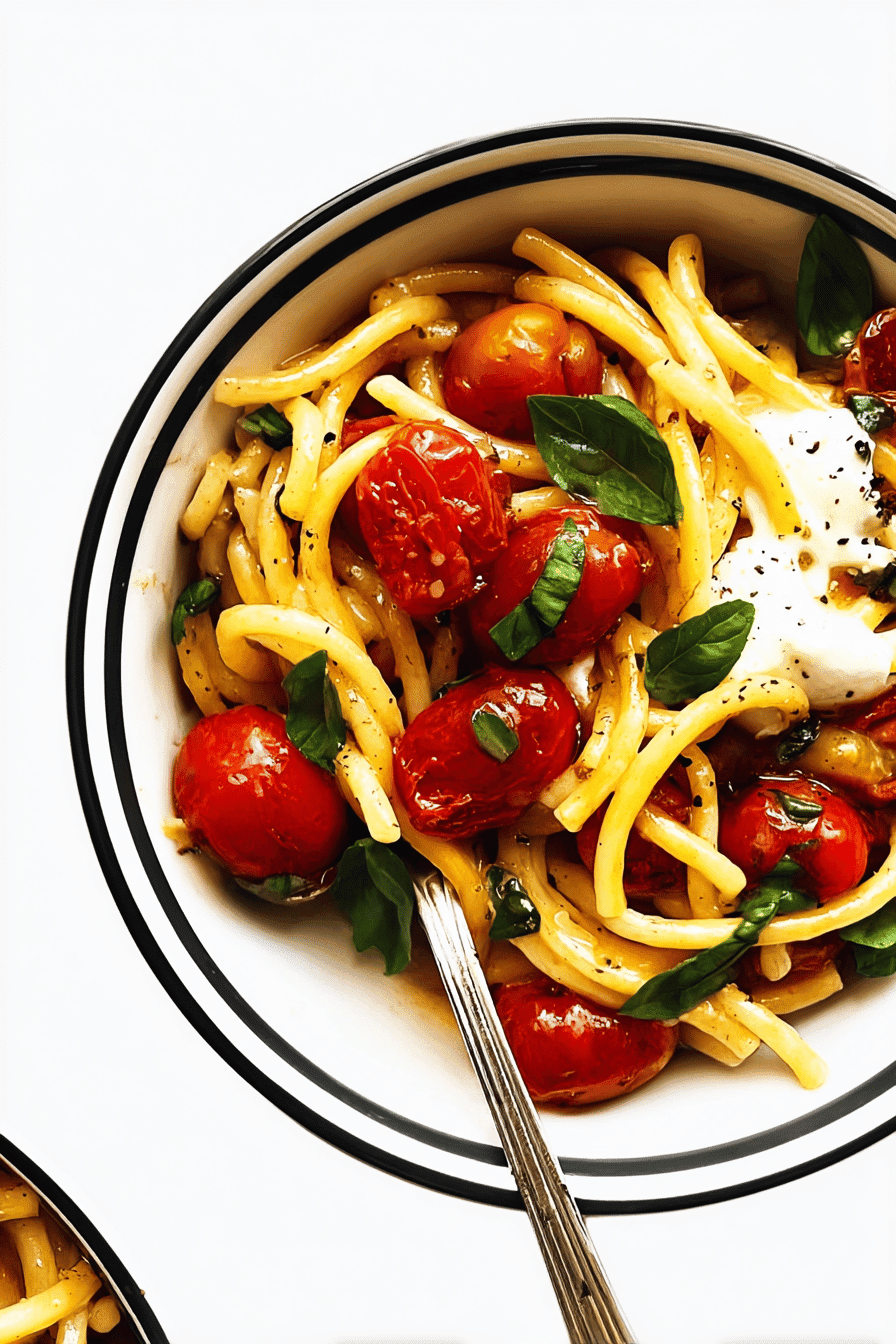 Pasta With Burst Cherry Tomatoes Burrata And Basil