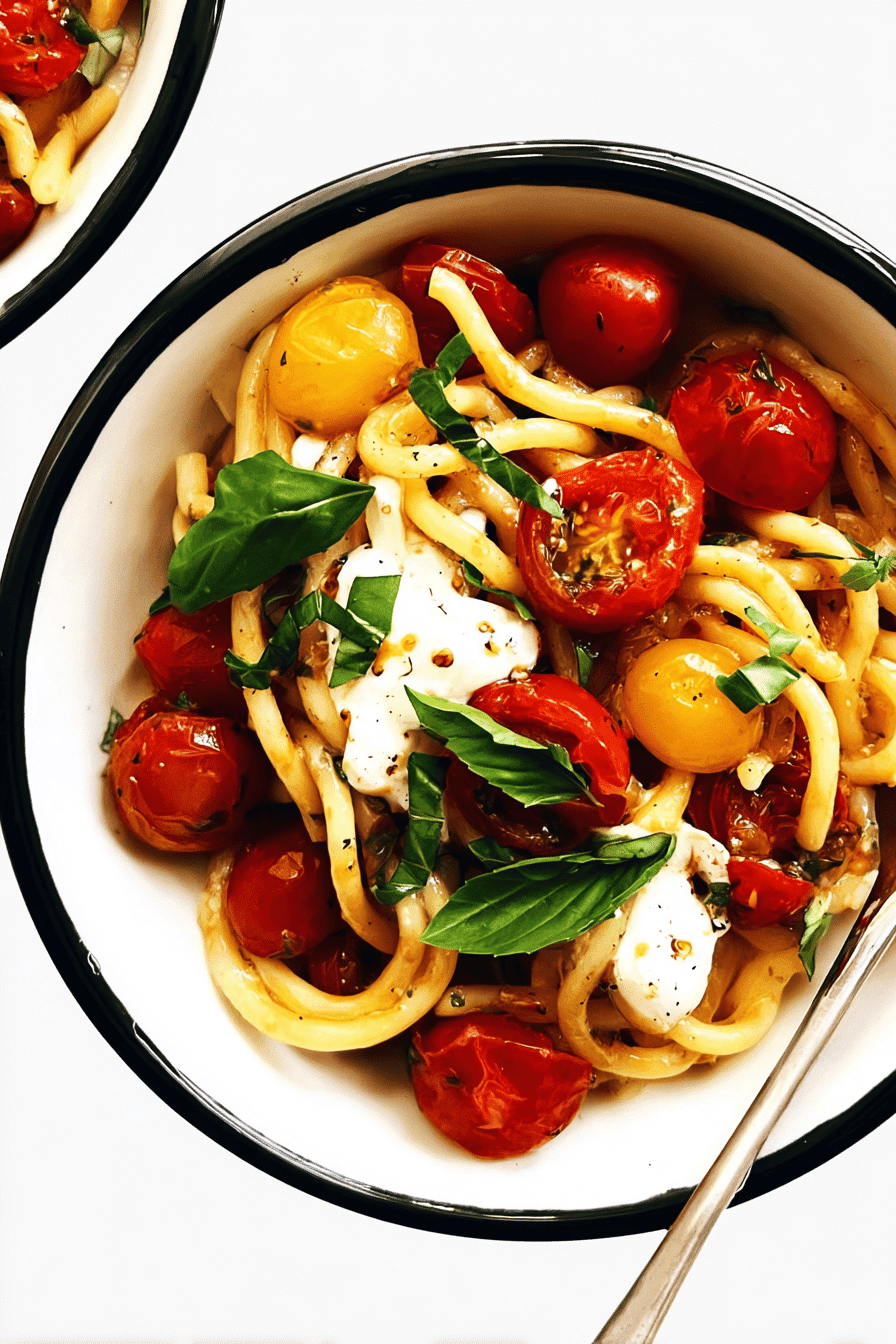 Pasta With Burst Cherry Tomatoes Burrata And Basil