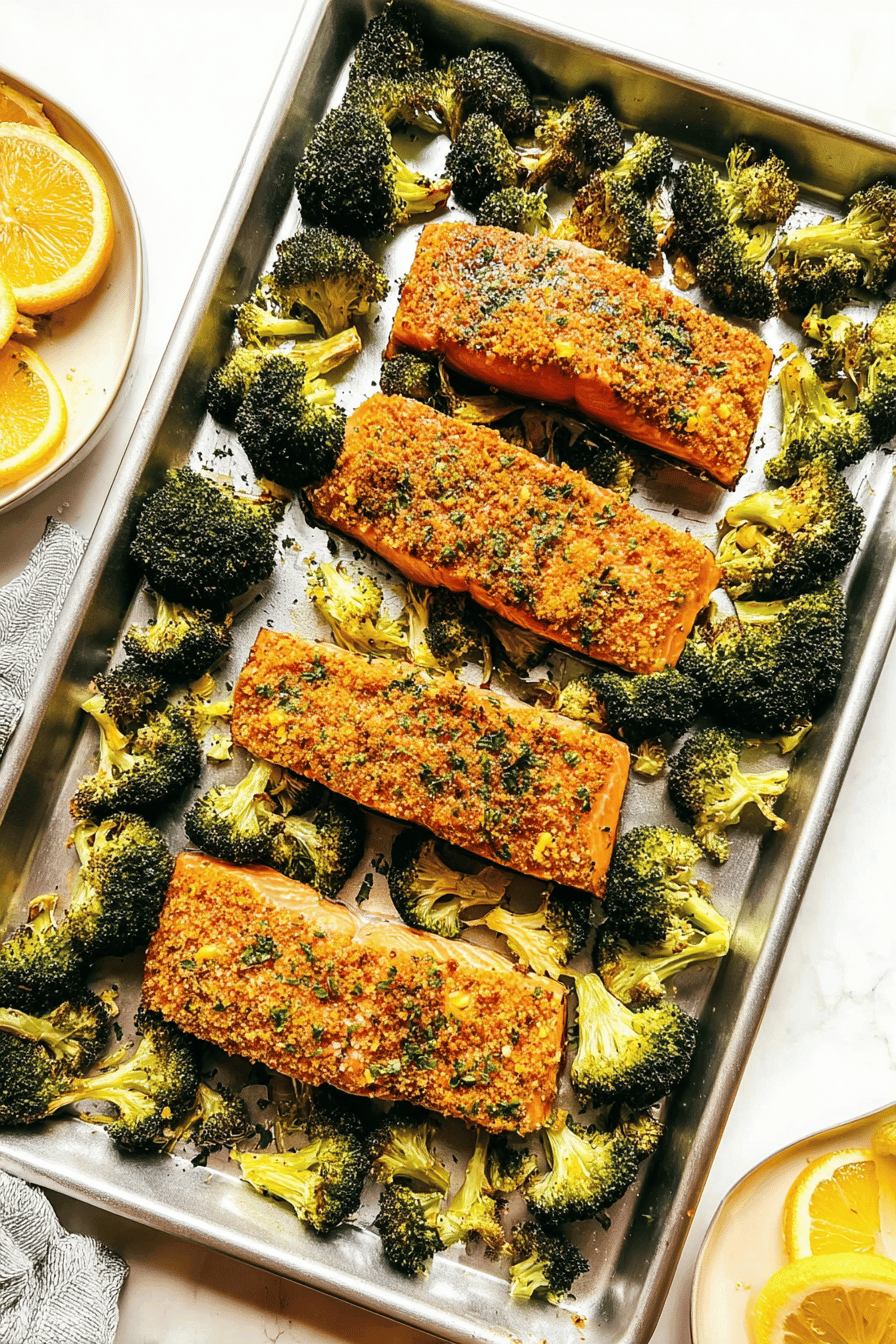 Sheet Pan Crispy Honey Mustard Salmon With Broccoli