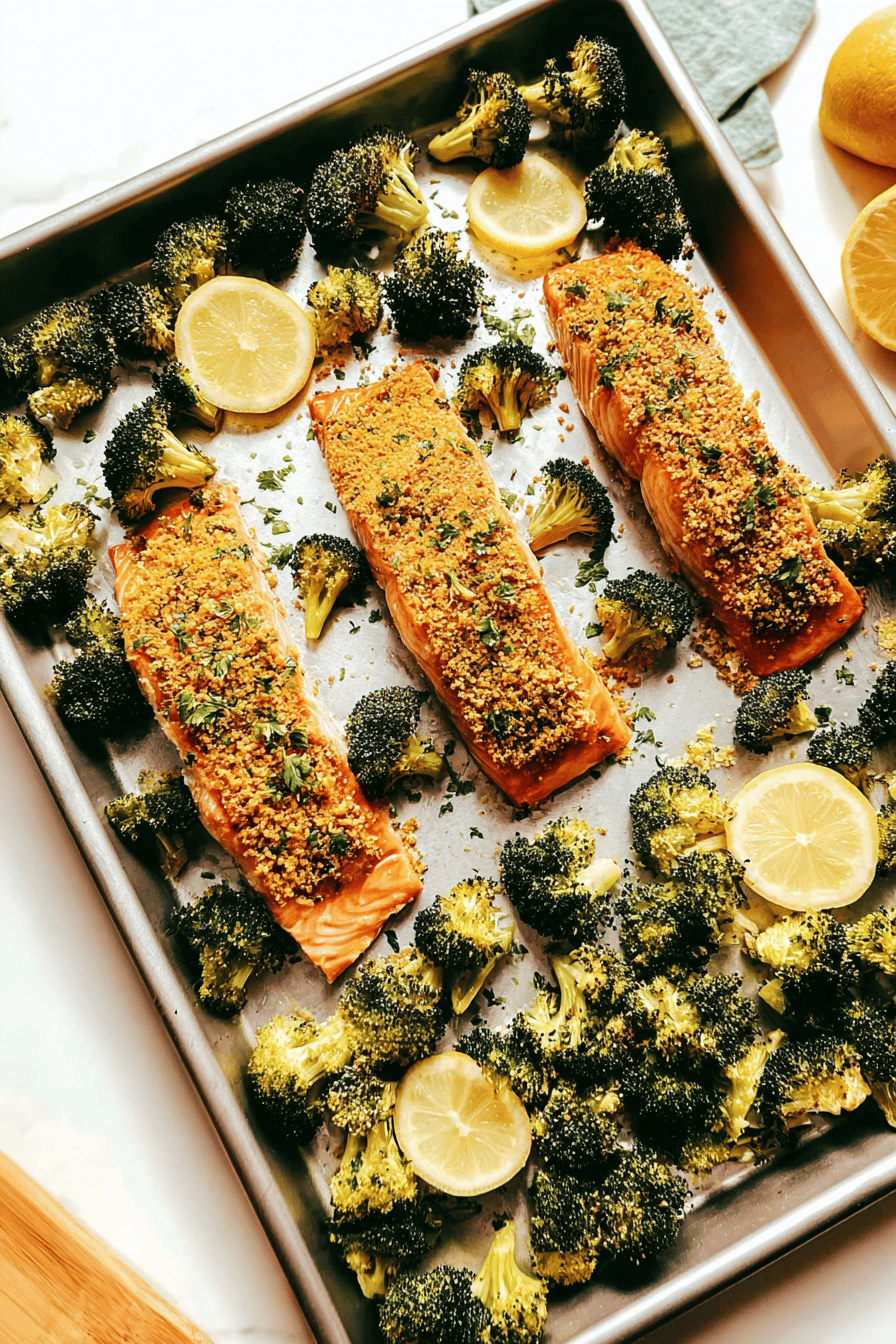 Sheet Pan Crispy Honey Mustard Salmon With Broccoli