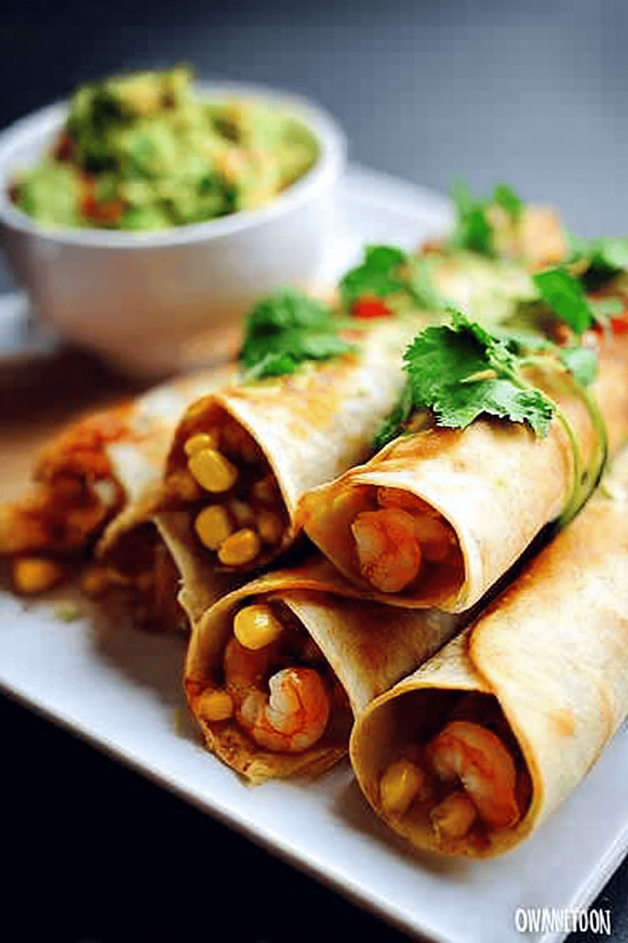 Shrimp Avocado And Roasted Corn Baked Taquitos