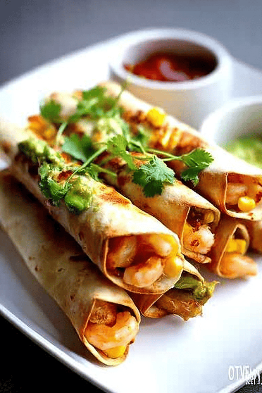 Shrimp Avocado And Roasted Corn Baked Taquitos