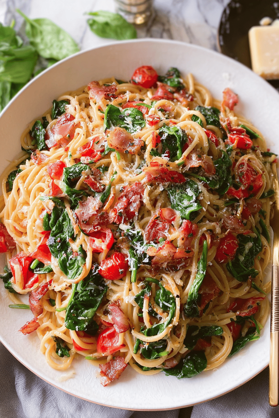Bacon Spinach Tomato Spaghetti