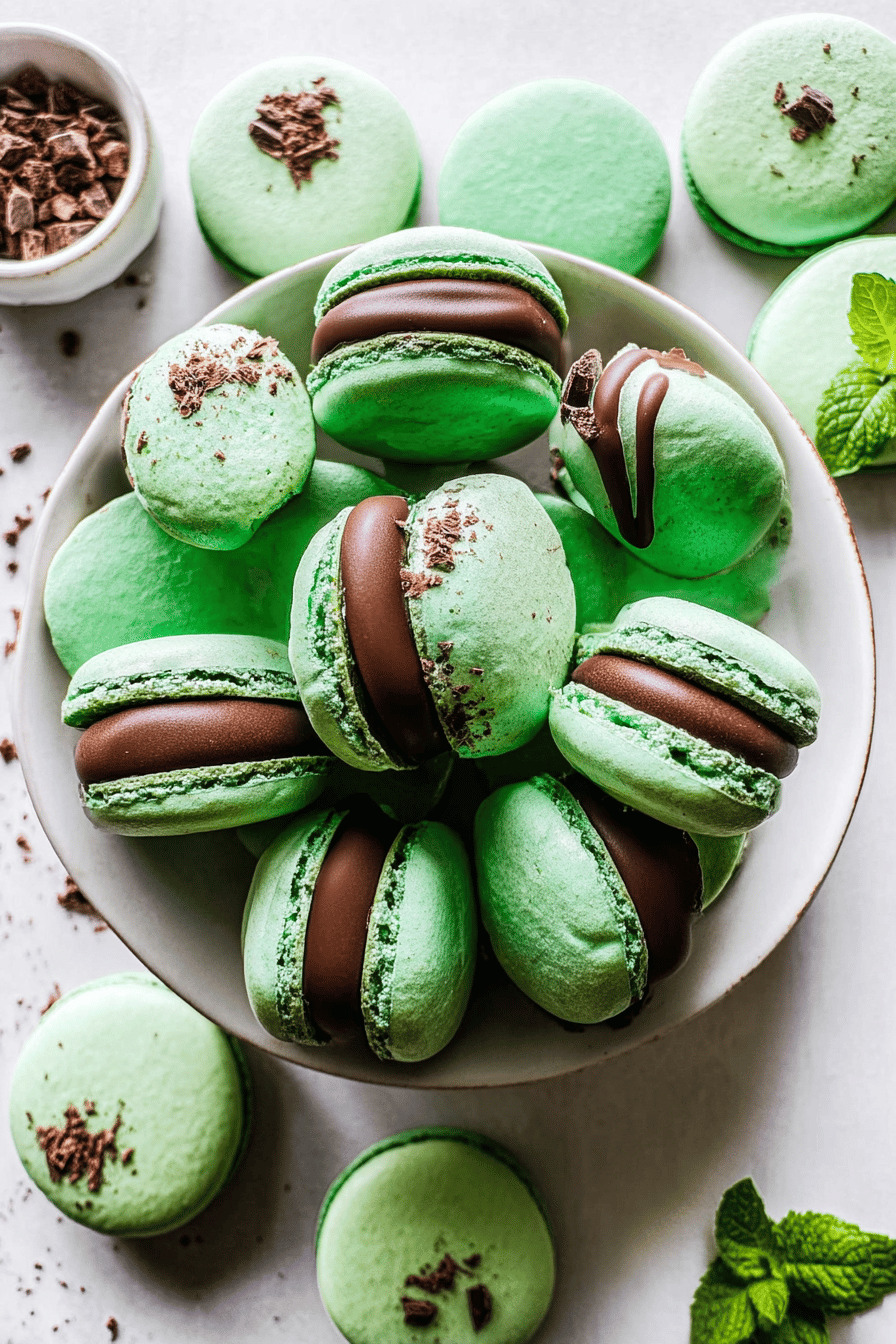 Mint Chocolate Macarons