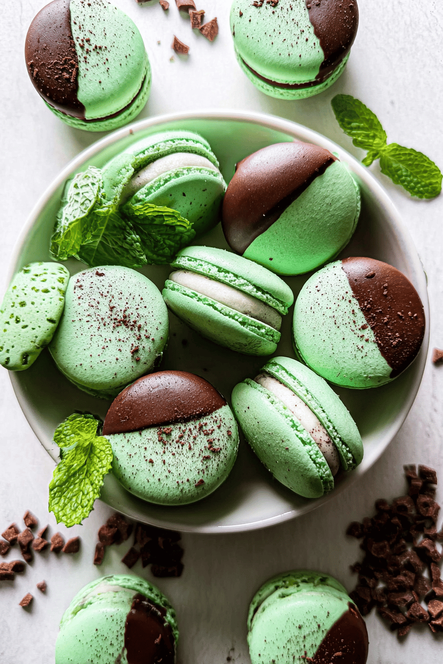 Mint Chocolate Macarons