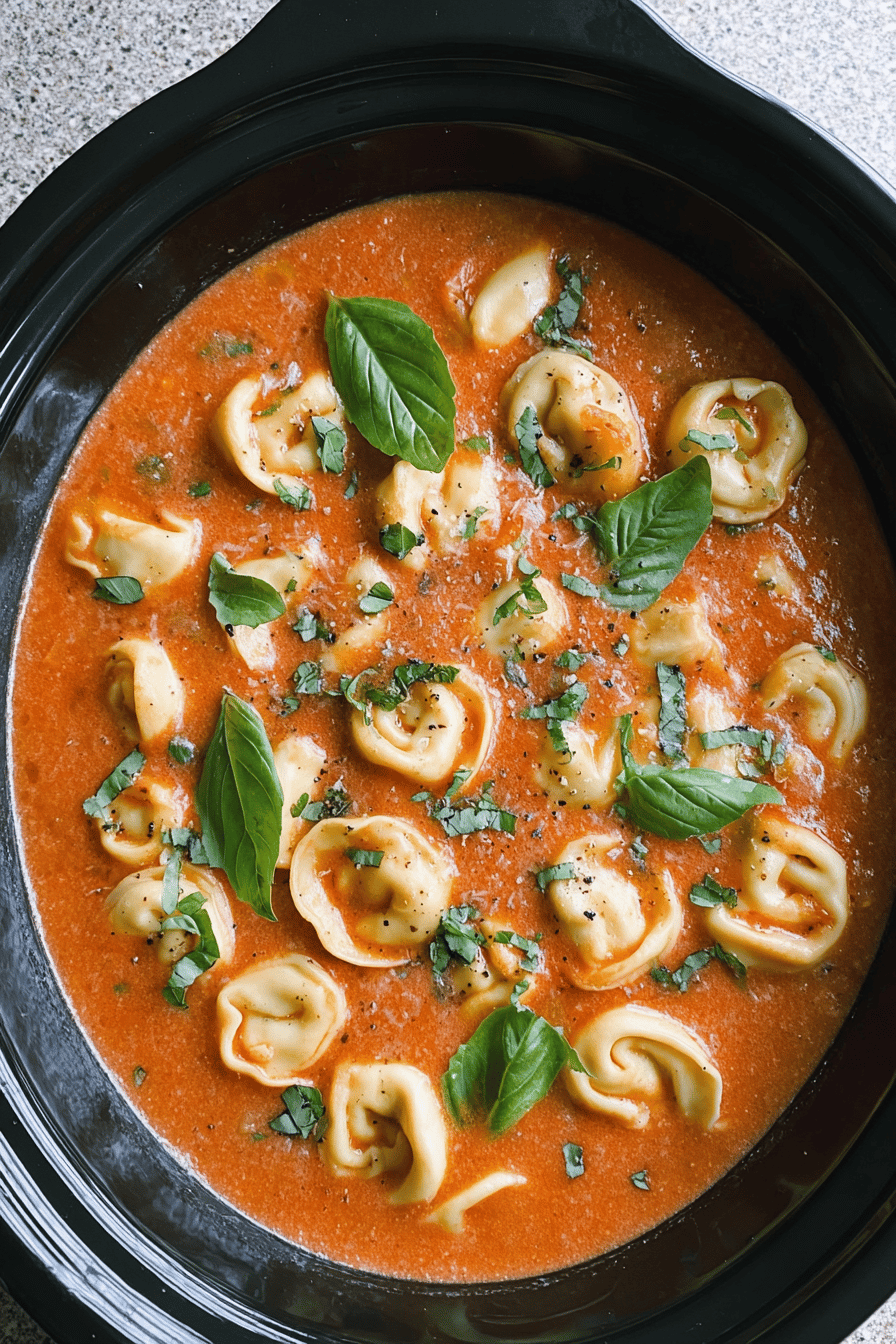Slow Cooker Creamy Tomato Basil Tortellini Soup