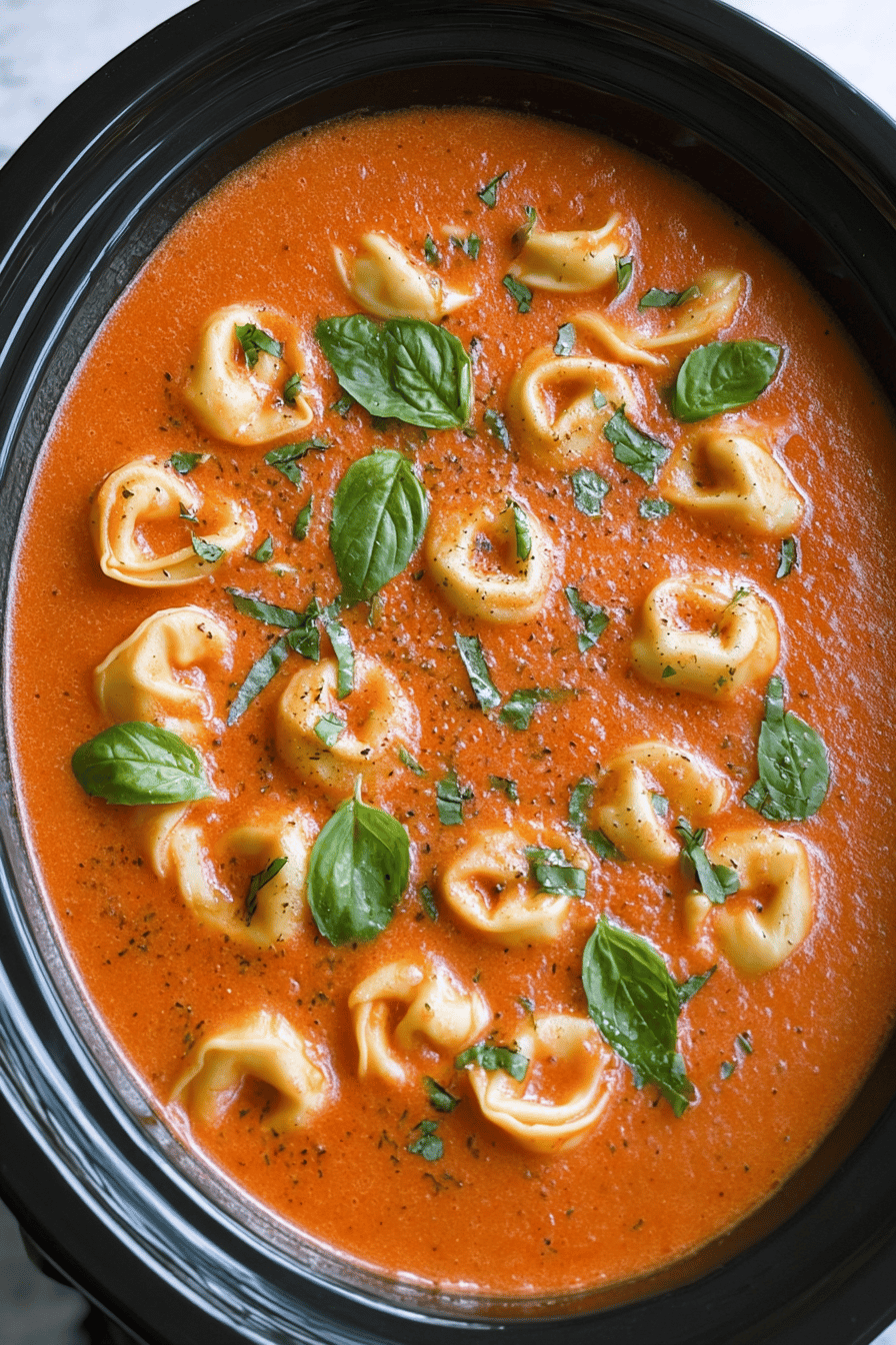 Slow Cooker Creamy Tomato Basil Tortellini Soup