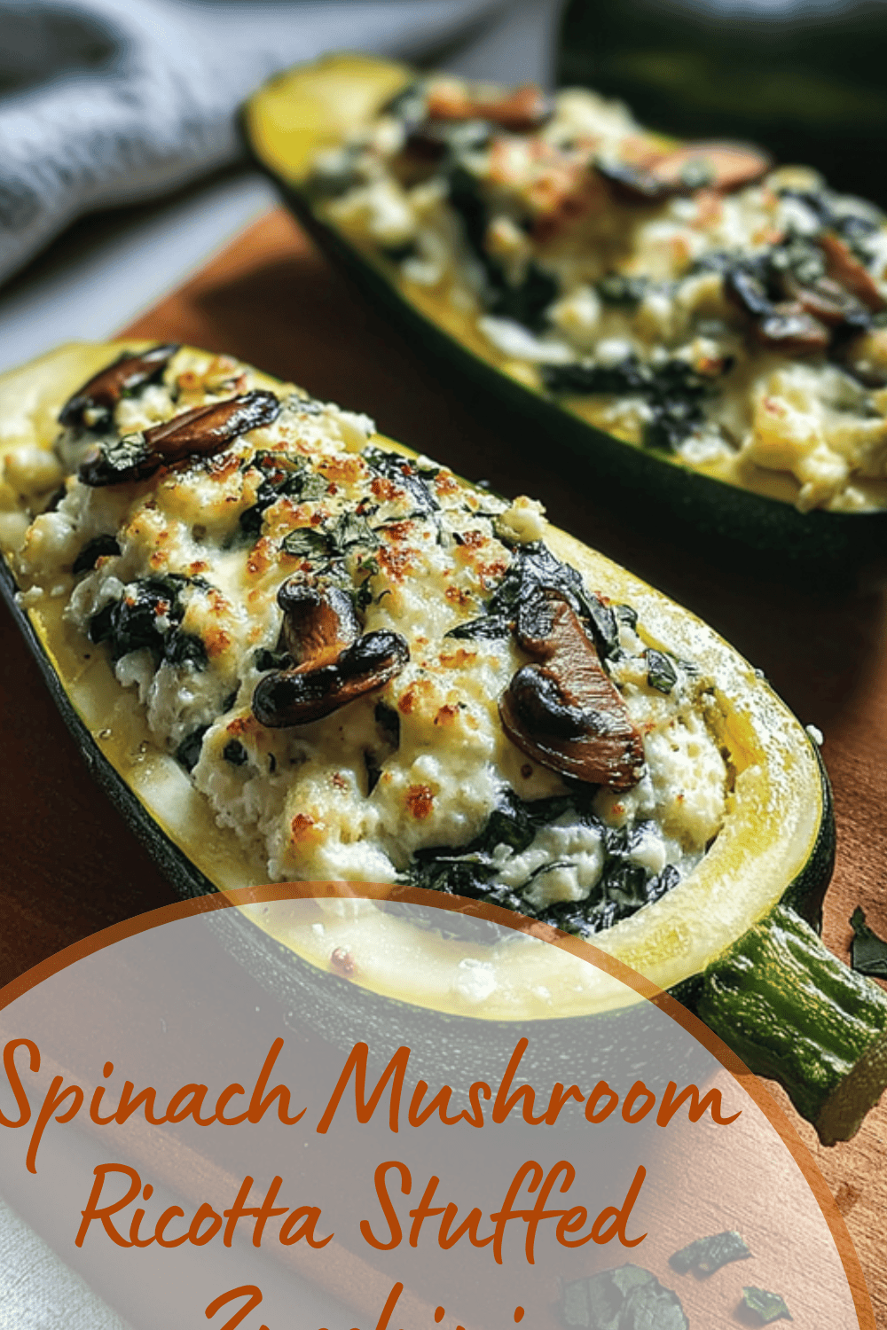 Spinach Mushroom Ricotta Stuffed Zucchini