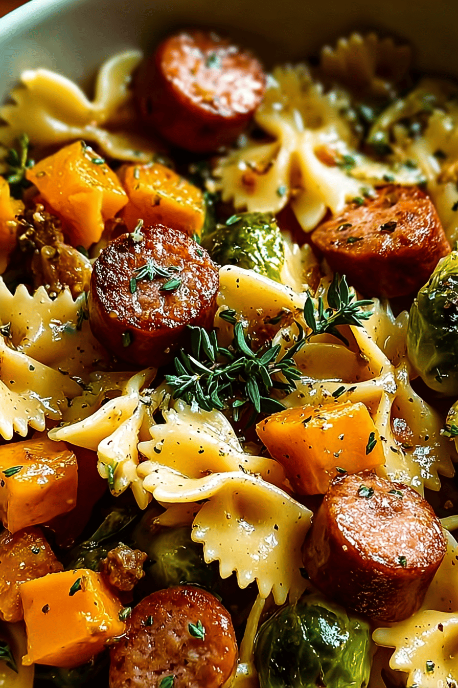Sausage Pasta With Brussels Sprouts And Butternut Squash For Autumn Dinner 6 Autumn Sausage Pasta Bowl