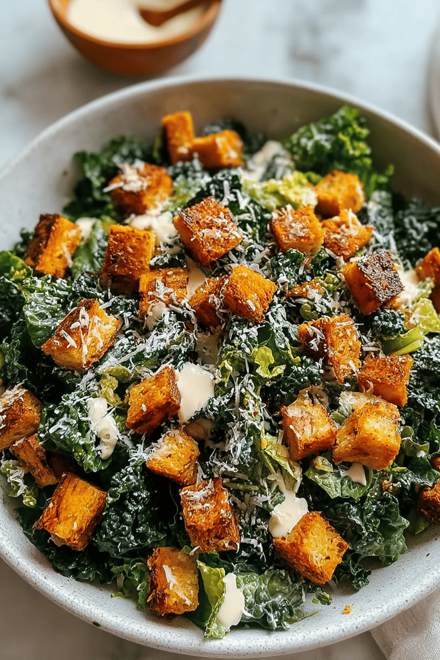 Kale Caesar Salad Recipe With Creamy Dressing And Crunchy Croutons 6 Caesar Kale Salad