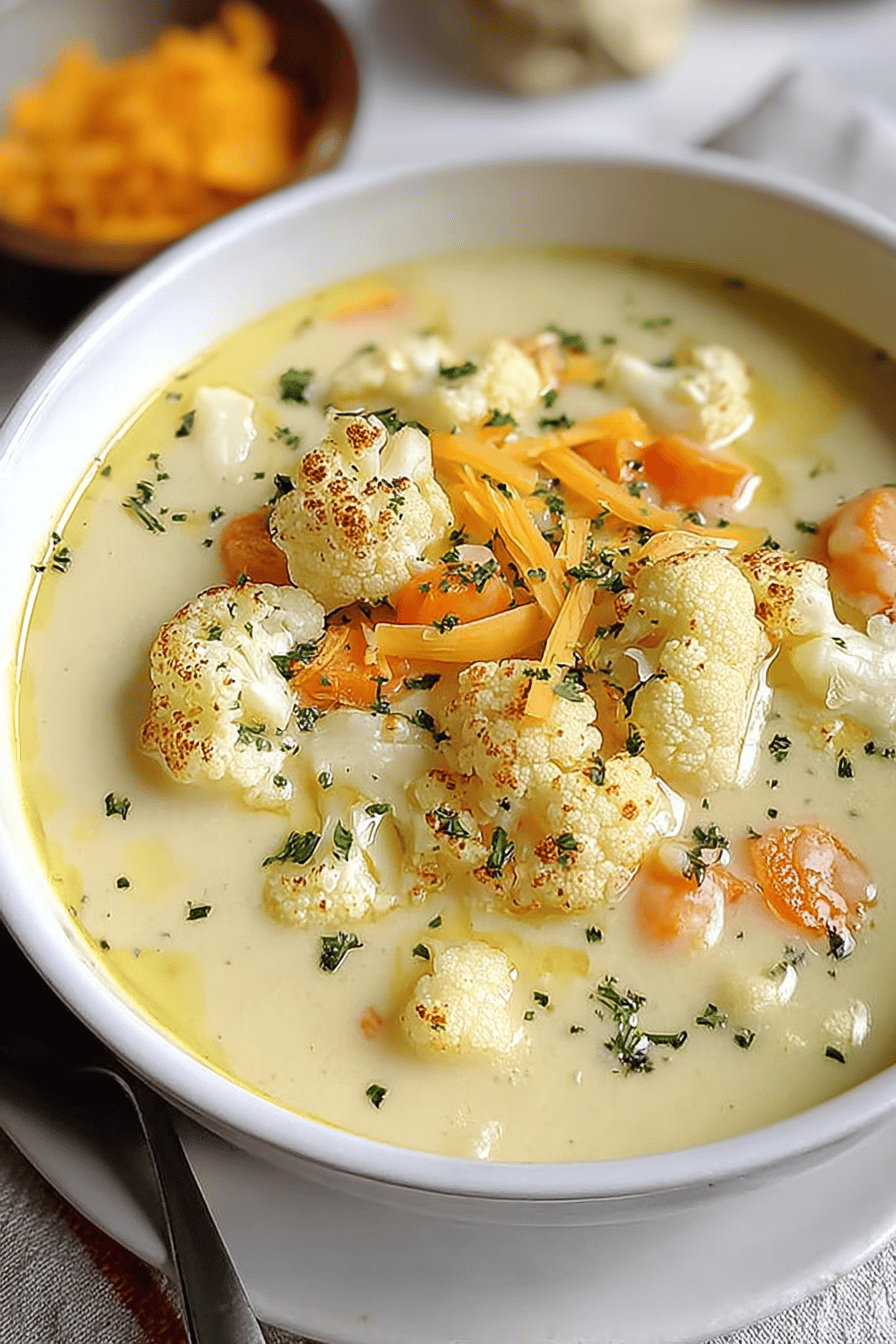Cheddar Cauliflower Garlic Soup