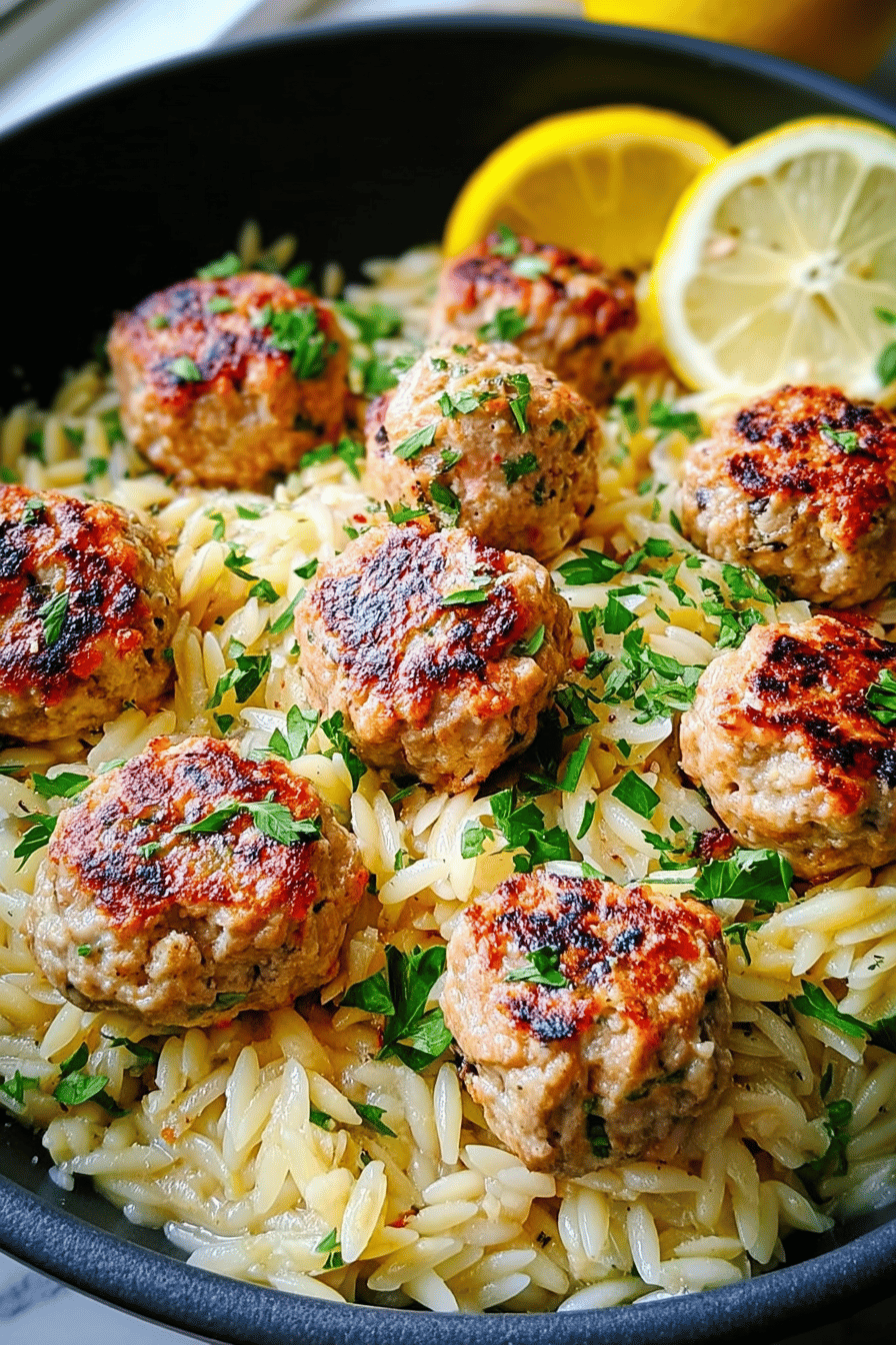 Greek Meatballs With Lemon Butter Orzo And Creamy Whipped Feta 6 Greek Chicken Meatballs Orzo