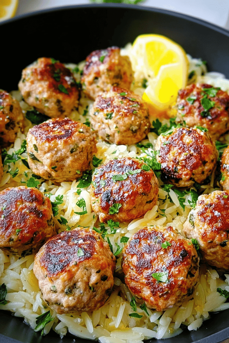 Greek Meatballs With Lemon Butter Orzo And Creamy Whipped Feta 8 Greek Chicken Meatballs Orzo 61.Png
