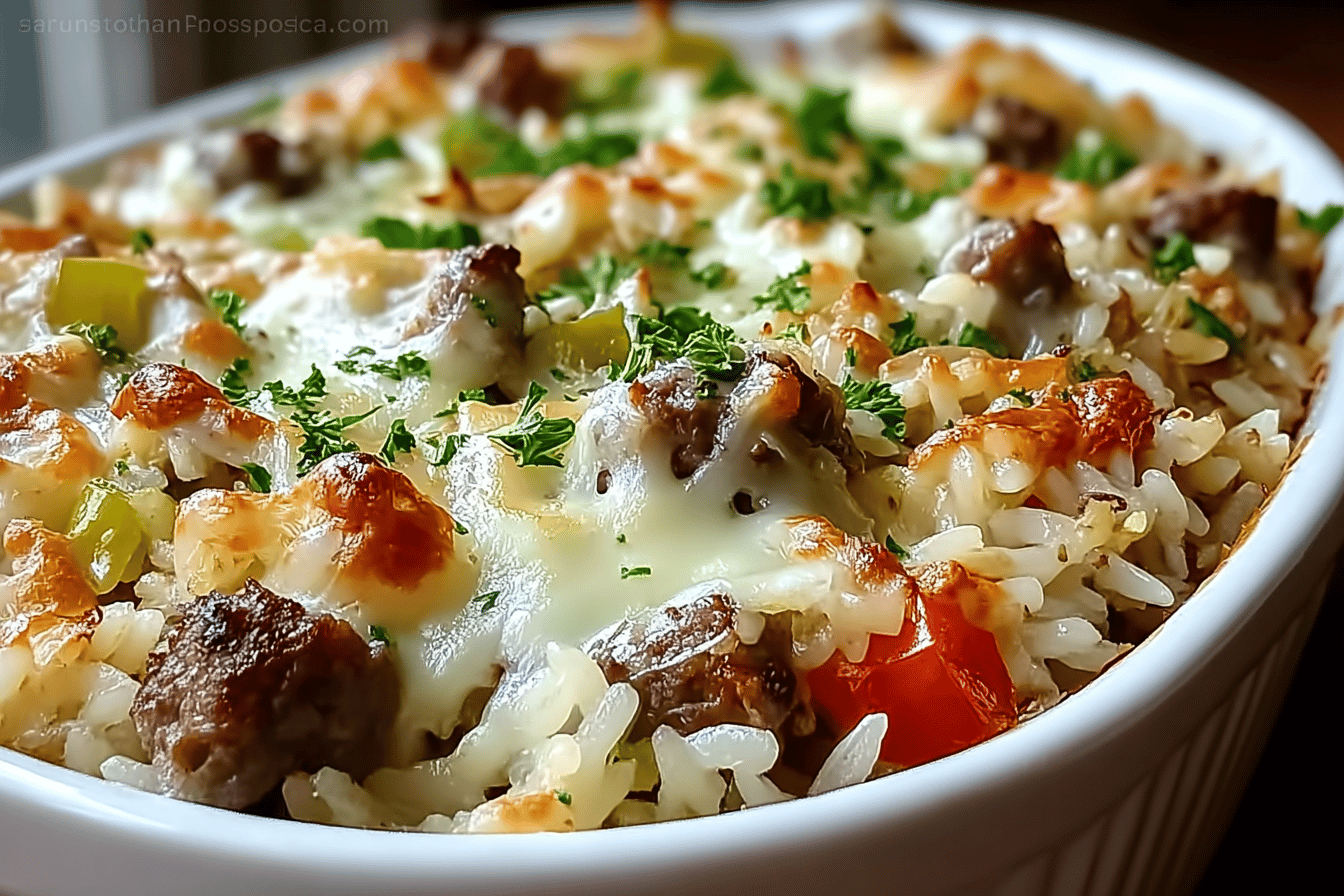 Philly Cheesesteak Alfredo Rice Casserole