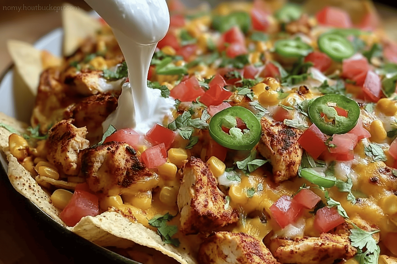 Spicy Cheesy Blackened Chicken Nachos
