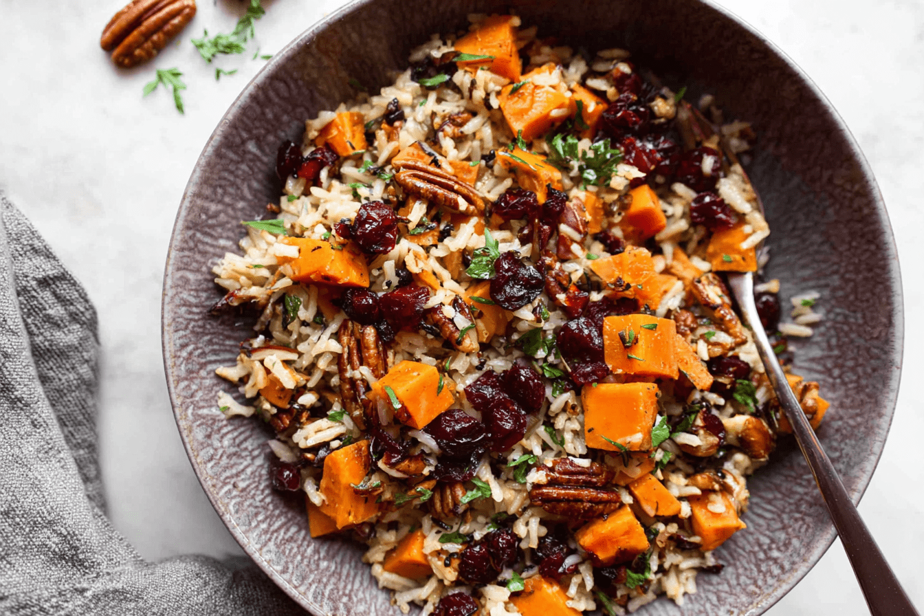 Cranberry Pecan Sweet Potato Wild Rice Pilaf