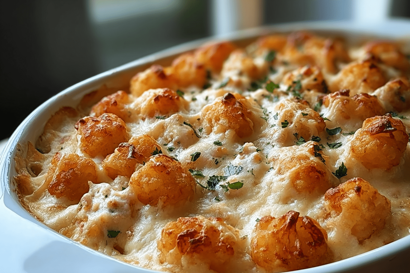 Creamy Chicken Alfredo Tater Tot Bake