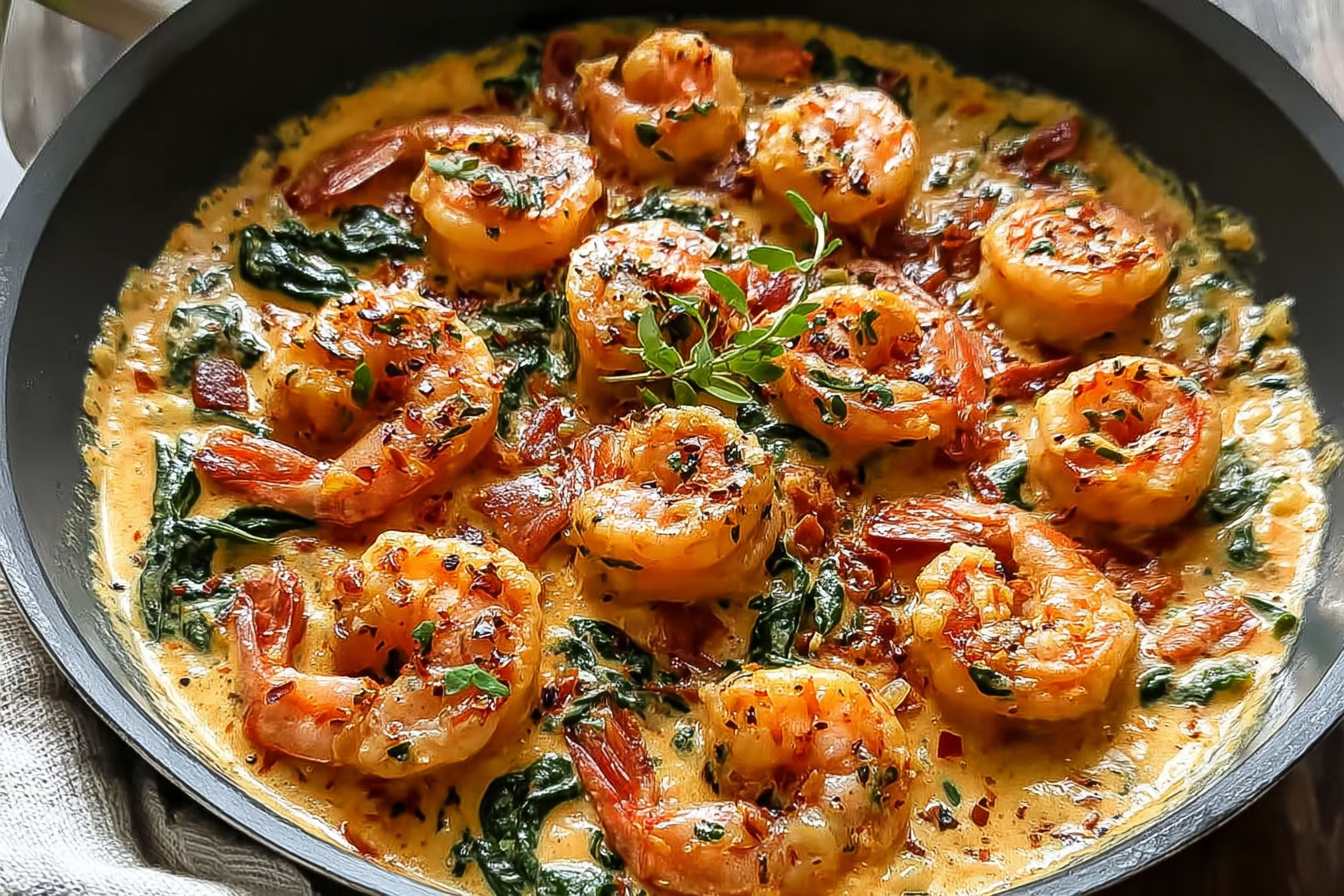 Creamy Tuscan Shrimp With Garlic, Sun Dried Tomatoes And Baby Spinach 6 Creamy Tuscan Shrimp
