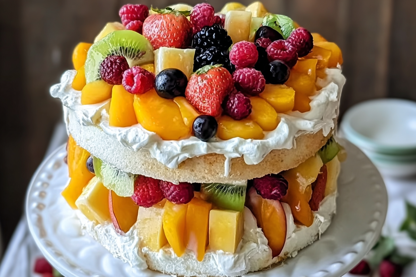 Fruit Filled Birthday Cake Recipe With Fresh Cream And Berries