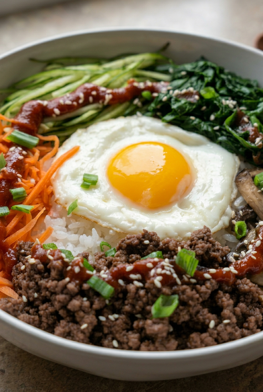 Bibimbap With Ground Beef