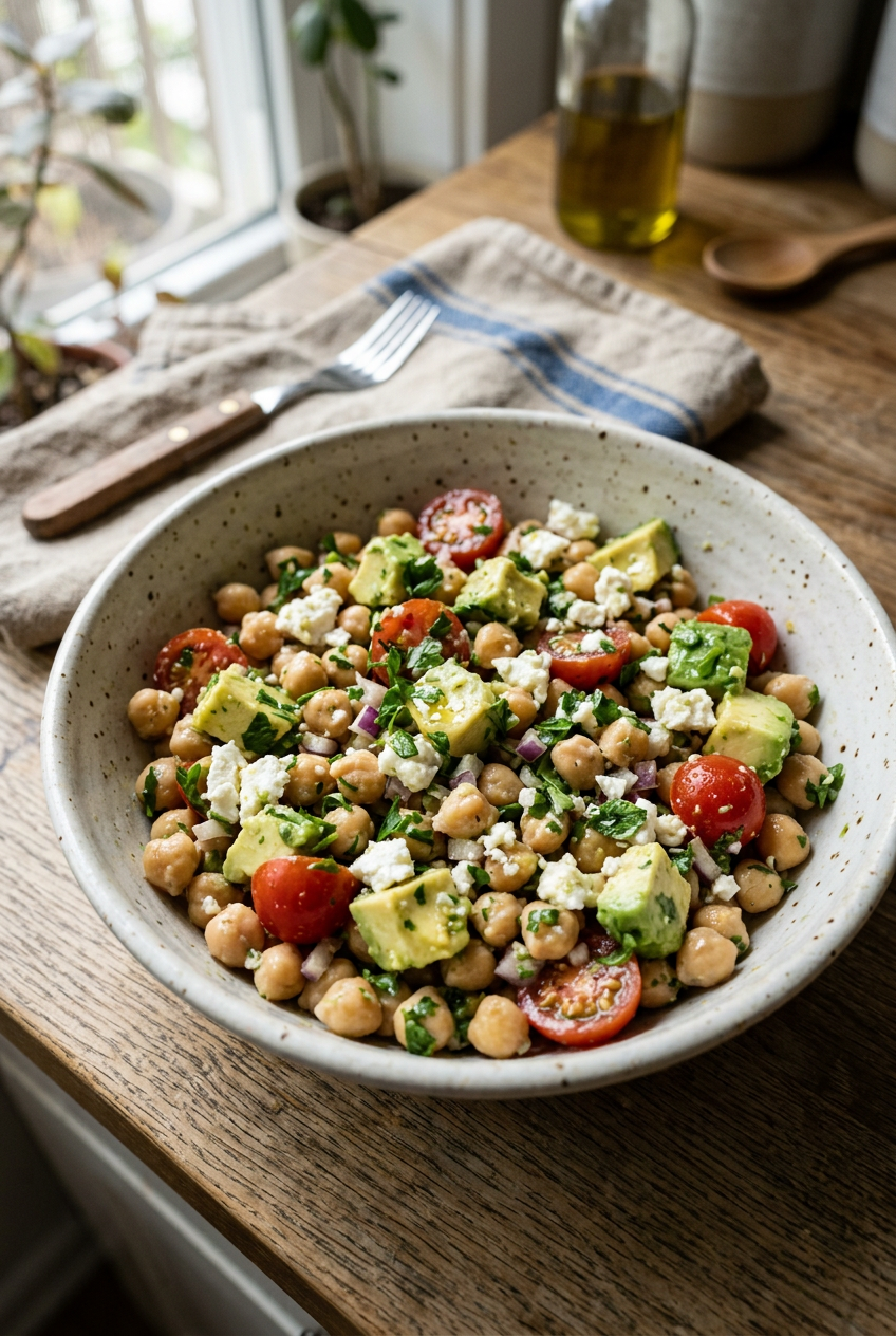 Chickpea Feta Avocado Salad