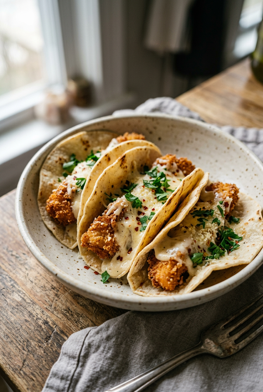 Crispy Chicken Alfredo Tacos