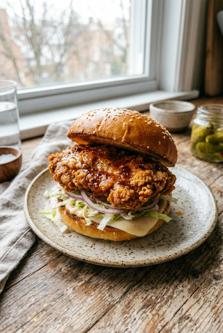 Hot Honey Crispy Chicken Burger 6 Crispy Hot Honey Chicken Burgers