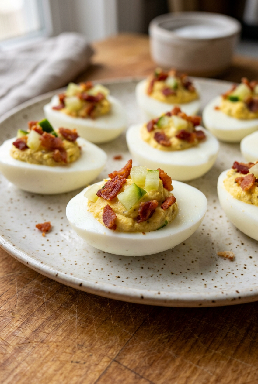 Cucumber Bacon Deviled Eggs