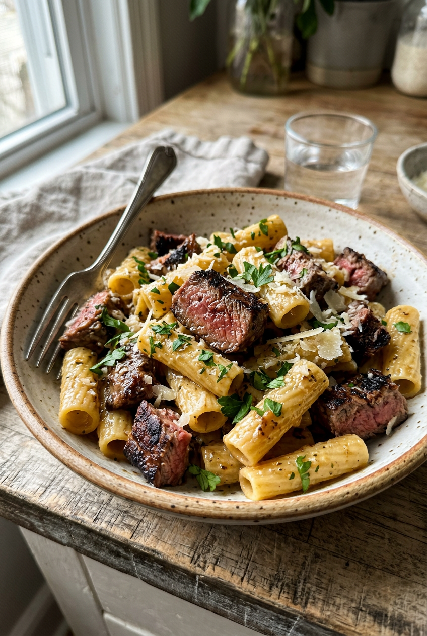 Garlic Butter Steak Rigatoni