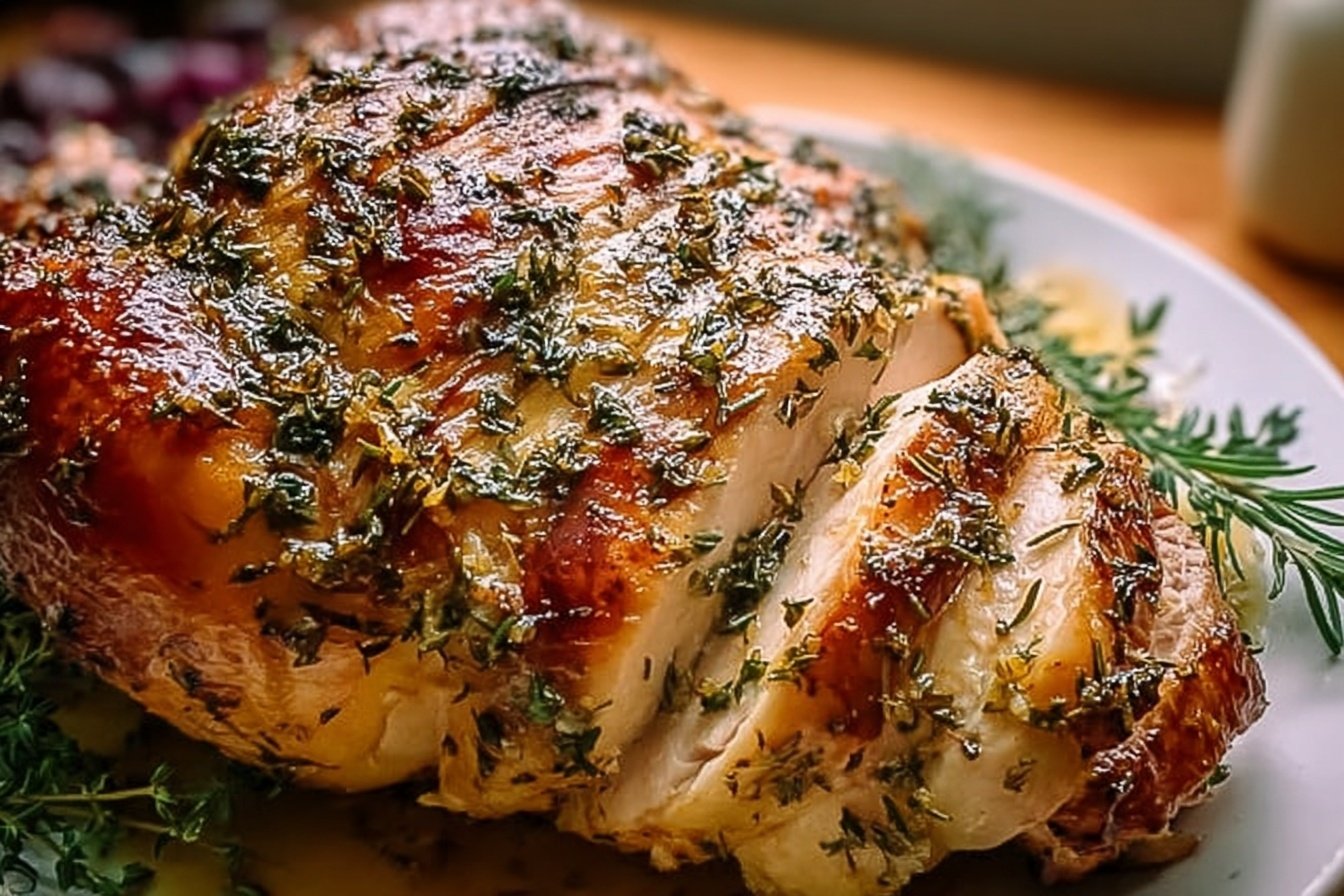 Roasted Turkey Breast With Garlic Herb Butter 6 Herb Butter Roasted Turkey Breast Recipe